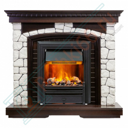 Электрический Каминокомплект Glasgow - Темный дуб / Белый с очагом Brookline Black