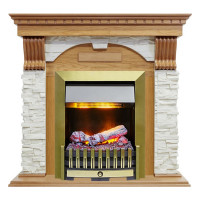 Электрокаминокомплект Dublin - Дуб / Сланец белый с очагом Danville Antique Brass FB2