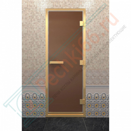 Стеклянная дверь для хамама в золотом профиле, бронза матовая 180х70 (по коробке) (DoorWood)