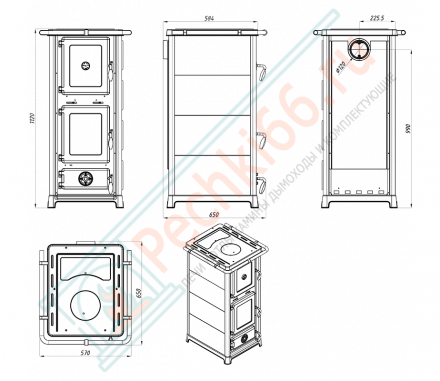 Отопительная печь OLIMPIA Bordo, духовой шкаф, варочная панель (MBS) 240 м3