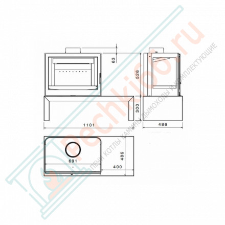 Печь-камин LCI 7 GFLR Table, 3 стекла (Liseo Castiron) до 280 м3