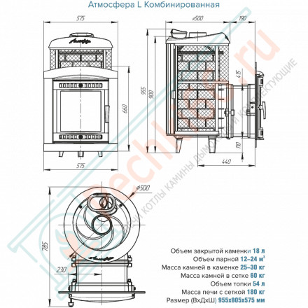 Печь банная Атмосфера L комбинированная пироксенит (ProMetall)