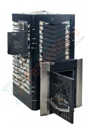 Печь для бани № 06-ГТ 80 на газу с сеткой для камней (усиленная) (Тройка) до 80 м3