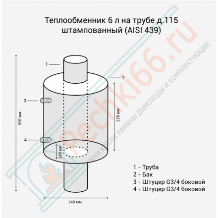Теплообменник на трубе Black (НЕРЖ-439/0,8мм) 6 л, d-115 (Россия)
