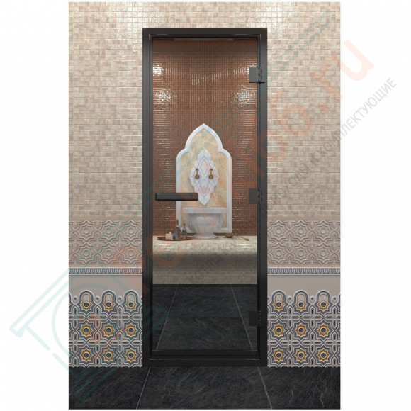 Стеклянная дверь DoorWood «Хамам Прозрачная» в черном профиле 2000х800 (по коробке) в Уфе