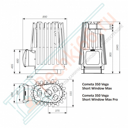 Дровяная банная печь Grill'D Cometa 350 Vega Short Window Max