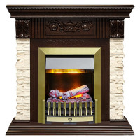 Электрокаминокомплект Luxemburg (каменный) - Сланец/Темный дуб с очагом Danville Antique Brass FB2