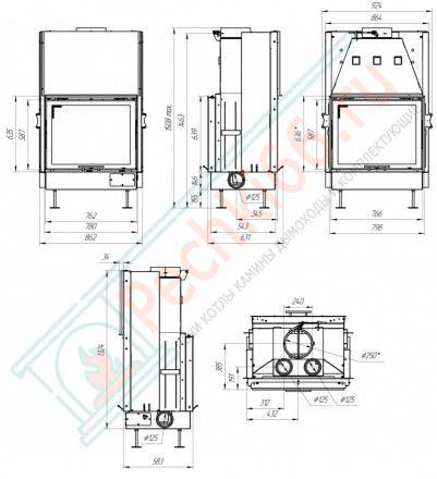 Топка ВЕГА 800 TB туннельная черный шамот (Экокамин)